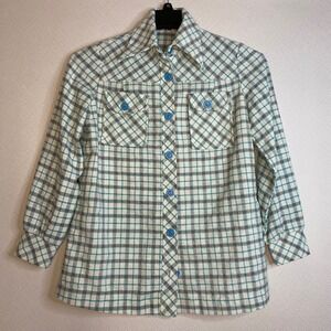 Jeanette Maternities Womans Plaid Shirt Button Front Long Sleeve Top Sz S/M EUC‎